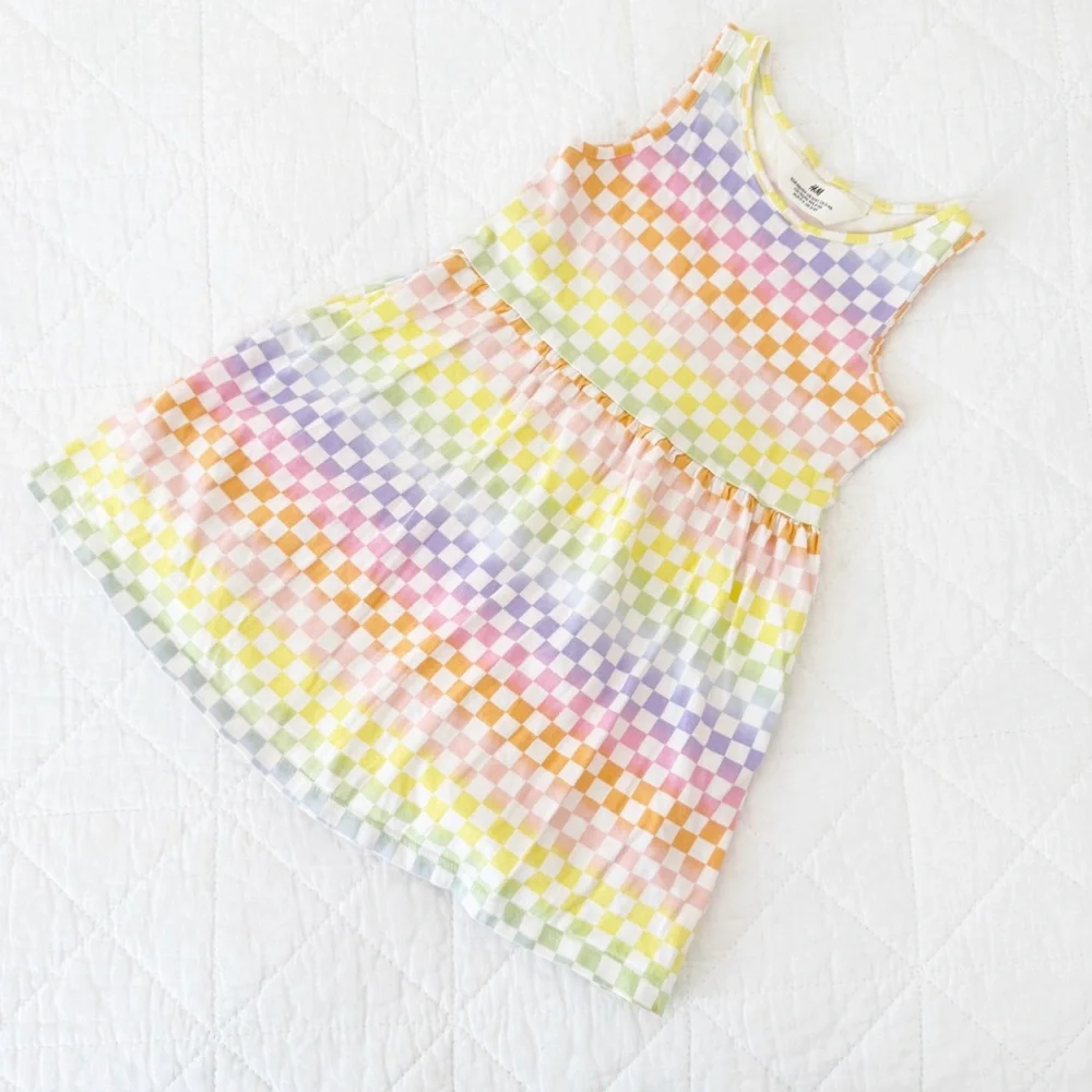 3T/4T H&M Kids Multicolor Rainbow Checkered Casual Dress - Picture 1 of 3